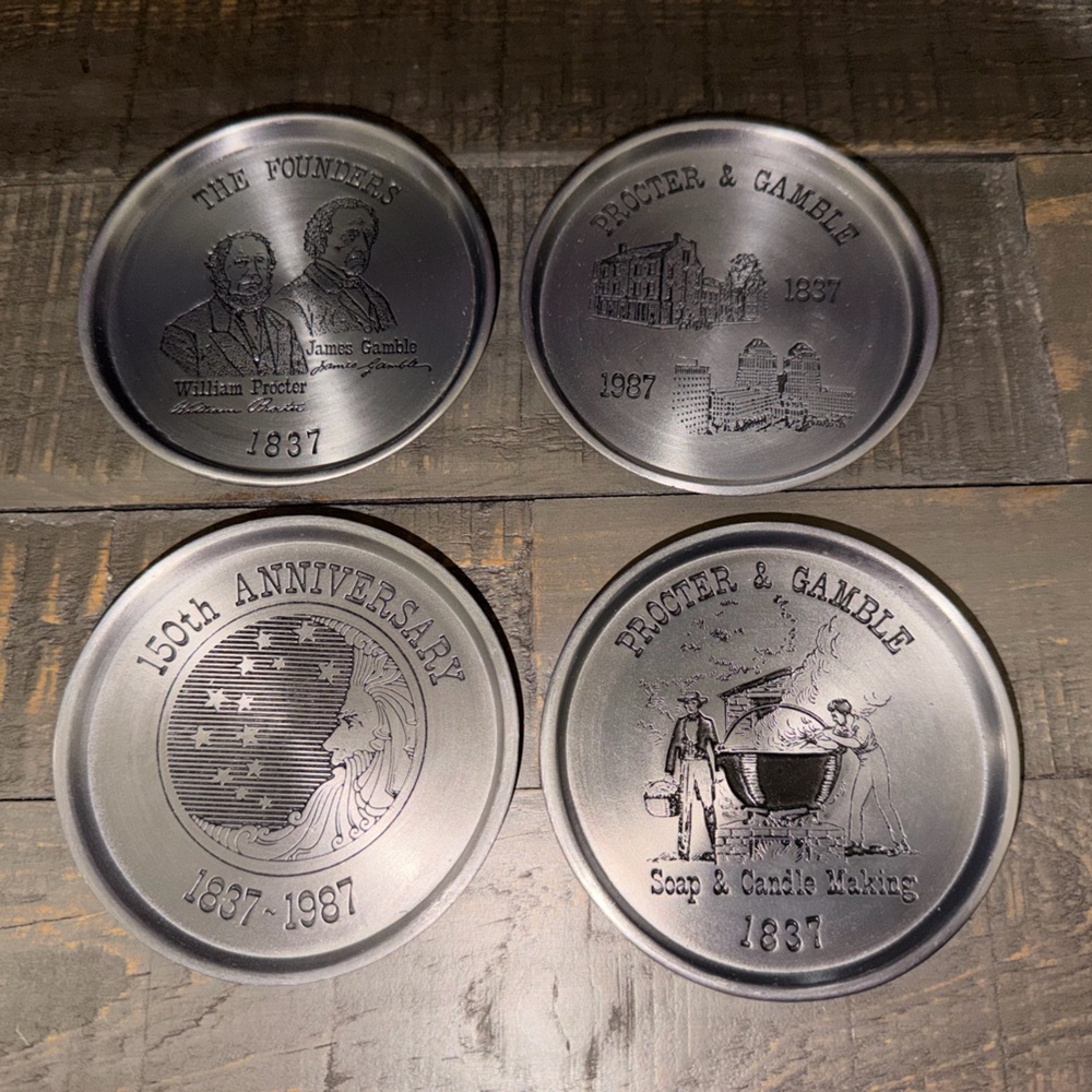 Set of‎ 4 Procter & Gamble Commemorative drink coasters,  candle making